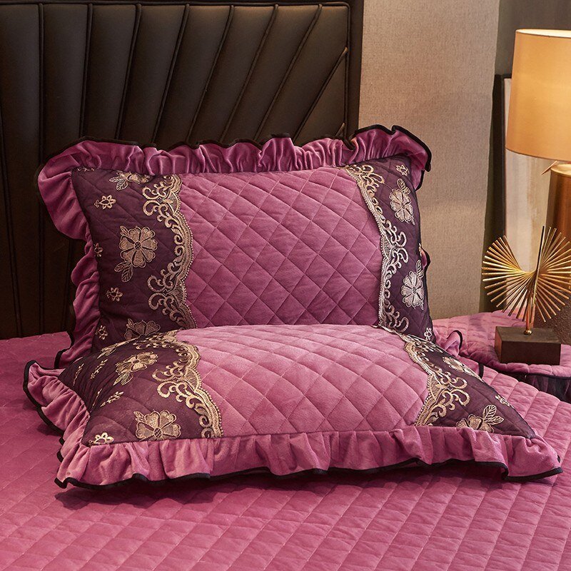 Velvet Diamond Quilted Bedspread with Drop Dust Ruffles Bed Cover set Super Soft Warm 250X250/250X270cm 3/5Pcs 3