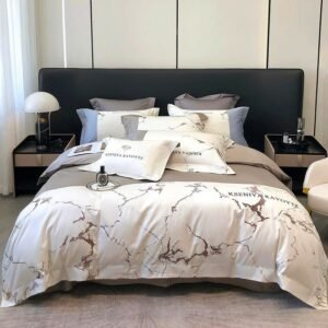 Chic Embroidery Metallic Marble Abstract Duvet Cover Egyptian Cotton Gray Patchwork Bedding Quilt Cover Bed Sheet Pillowcases 1