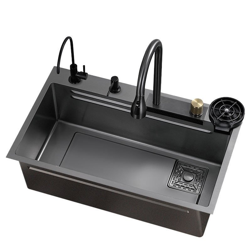 Raindance 304 Stainless Steel Kitchen Sink Nano Waterfall Faucet Topmount Large Single Wash Basin Bowl Drain Accessories Drain  6