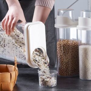 2pcs 2.5L Plastic Grain Cereal Cornflakes Dispenser with Measuring Cup Dry Food Storage Container Pantry Kitchen Organizer Flour 1
