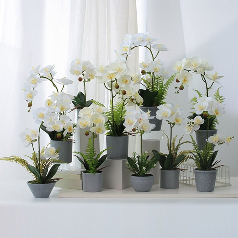 33-50cm Big Artificial Phalaenopsis Potted Fake Plants Desktop Bonsai Plastic Flower Orchid Branch For Home Garden Wedding Decor 2