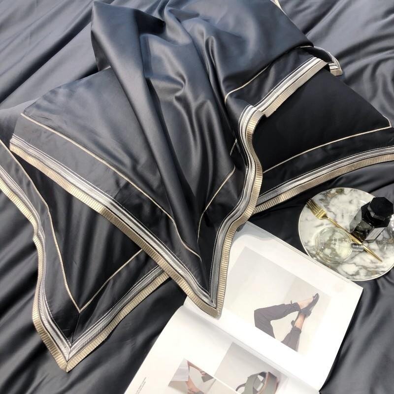 100%Egyptian Cotton Duvet Cover Set Ultra Soft Easy Care Breathable Queen/King 4Pcs Dark Grey Bedding set Bed Sheet Pillowcases 5