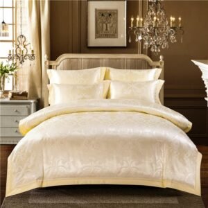 4Pcs Jacquard Satin Silky Luxury Bedding set Cotton Soft Duvet cover set 1 Bed Sheet 2 Pillowcases Queen King size fitted sheet 1