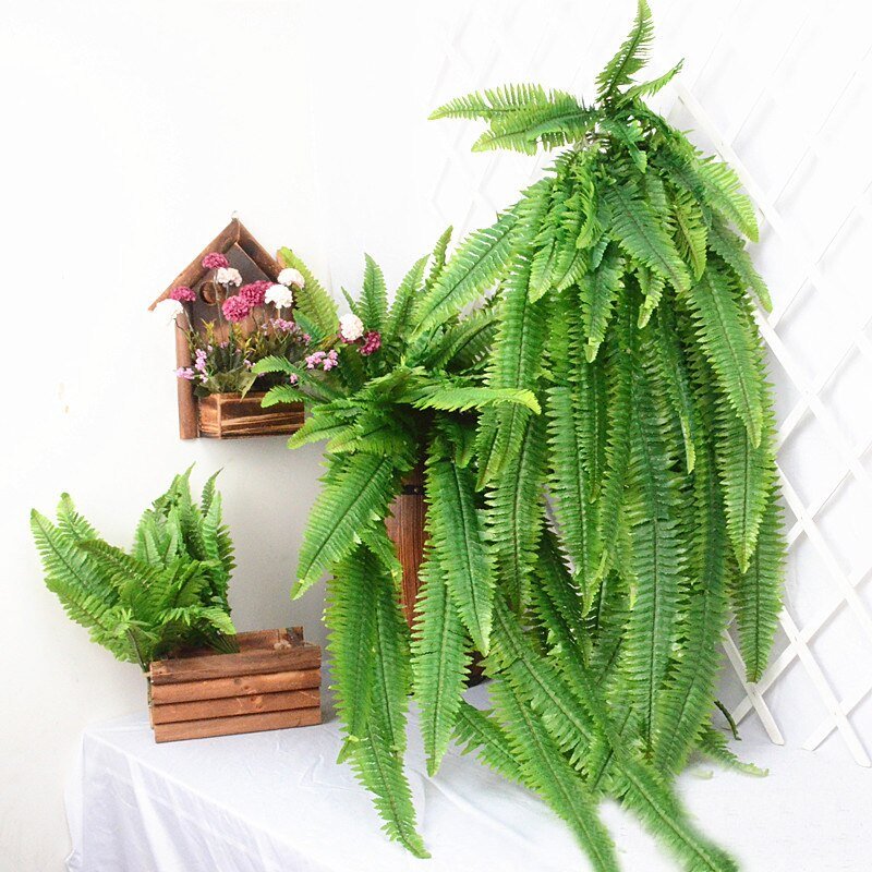 140cm Artificial Hanging Plants Large Tropical Rattan Fake Fern Grass Vine Plastic Leaves Wall For Vertical Garden Home Decor 6