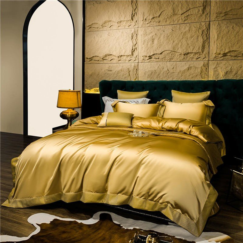 Satin Silver Golden Luxury Duvet Cover set Egyptian Cotton Silky Smooth Soft Comforter Cover Bed Sheet Bedspread Pillowcases 2