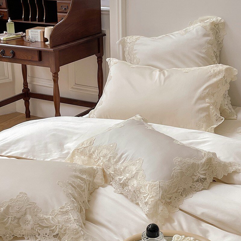 4/7Pcs French Romantic Wedding Chic White Lace Bedding Set 1000TC Egyptian Cotton Ultra Soft Duvet Cover Bed Sheet Pillowcases 2