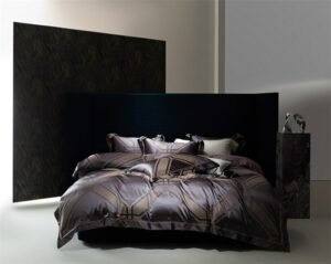 Royal Hotel Satin Cotton Bedding 4/6 Pcs Purple Gray Jacquard Zipper Duvet Cover Set Bed Sheet Pillowcase Double Queen King size 1