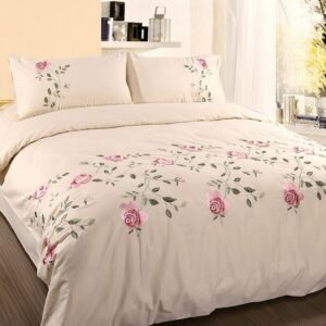 Vintage Flowers Embroidered White Pink Grey Duvet Cover Bed sheet Pillowcases Twin Full Queen King size Cotton Soft Bedding set 1