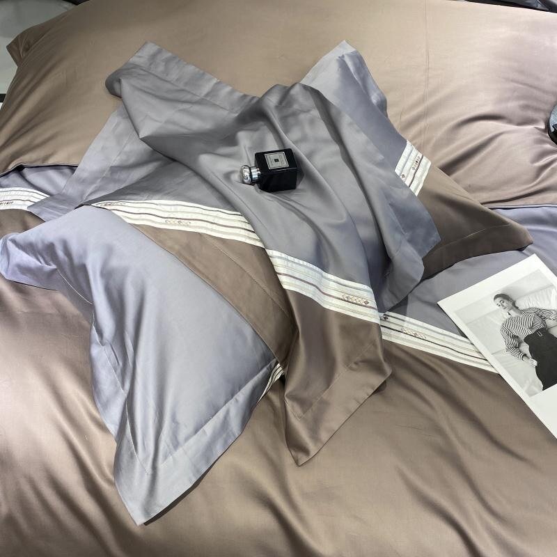 4Pcs 1000TC Premium Egyptian Cotton Grey/Coffee Geometric Patchwork Duvet Cover set Bed Sheet Pillowcases Double Queen King Size 5