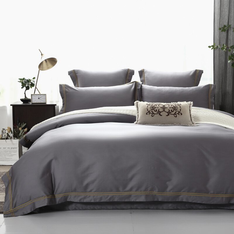 4Pcs 600TC Egyptian Cotton Soft Duvet Cover Bed sheet set Queen King size Silky Soft Simple Style Embroidery Hotel Bedding Set 1