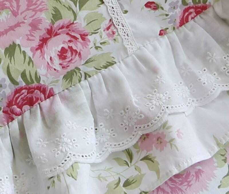 Ruffles Floral Princess Bedding Set 4 Pieces White Colorful Flowers Duvet Cover Bedskirt set 100%Cotton Ultra Soft All Season 4