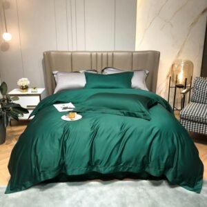 Solid Color Green Reversible Duvet Cover 1000TC Long Staple Sateen Silky Soft Breathable Quality 4Pcs Bedding Set Bed Linen 1