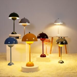 Danish Modern Mushroom Shape Macaron Table Lamp Bedroom Study LED Retro Wrought Iron E27 Reading Lamp Home Decoration Table Lamp 1