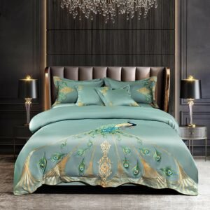 Vintage Chic Peacock Embroidery Comforter Cover US Queen King Oversize 800TC Egyptian Cotton Soft Bedding Bed Sheet Pillowcases 1