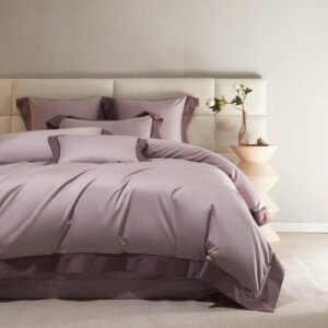 1000TCEgyptian Cotton Cal King Super King Bedding set Lavender Purple/Gray Chic Hollow-out Edge Duvet cover Bed Sheet Pillowcase 1