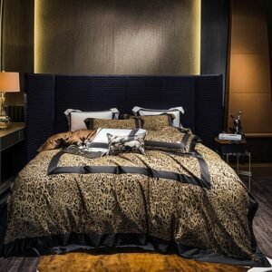 1400TC Egyptian Cotton Black Coffee Leopard Patchwork Duvet Cover Jacquard Orange Peacock Blue Bedding Set Bed Sheet Pillowcases 1