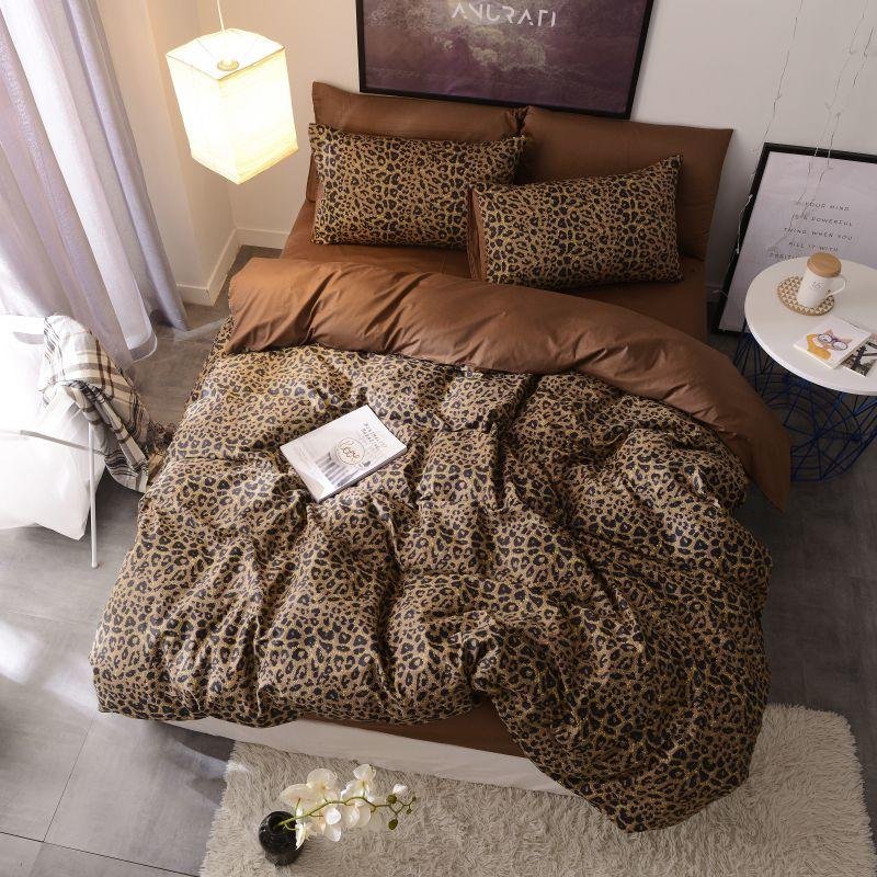 Brown leopard 100%Cotton Twin Bedding Set Queen King size Bed set Duvet Cover Bed sheet Fitted sheet ropa de cama parure de lit 1