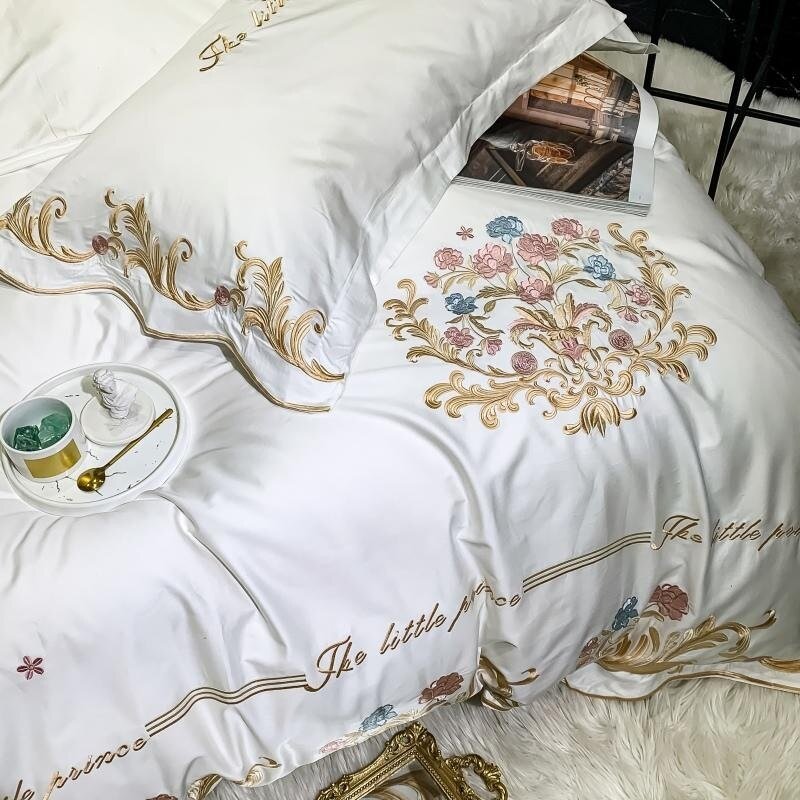 1000TC Egyptian Cotton Embroidery Duvet Cover Set Full Queen size 4Pcs Luxury Chic Bedding set Quilt Cover Bed Sheet Pillowcases 6
