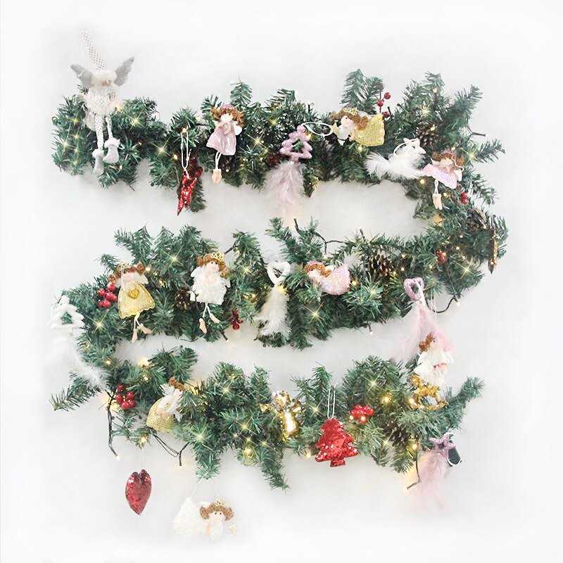 2.7m Artificial Christmas Garland With Lights Wall Hanging Plants Vine Fake Xmas Wreath Ornaments For Home Fireplace Party Decor 1