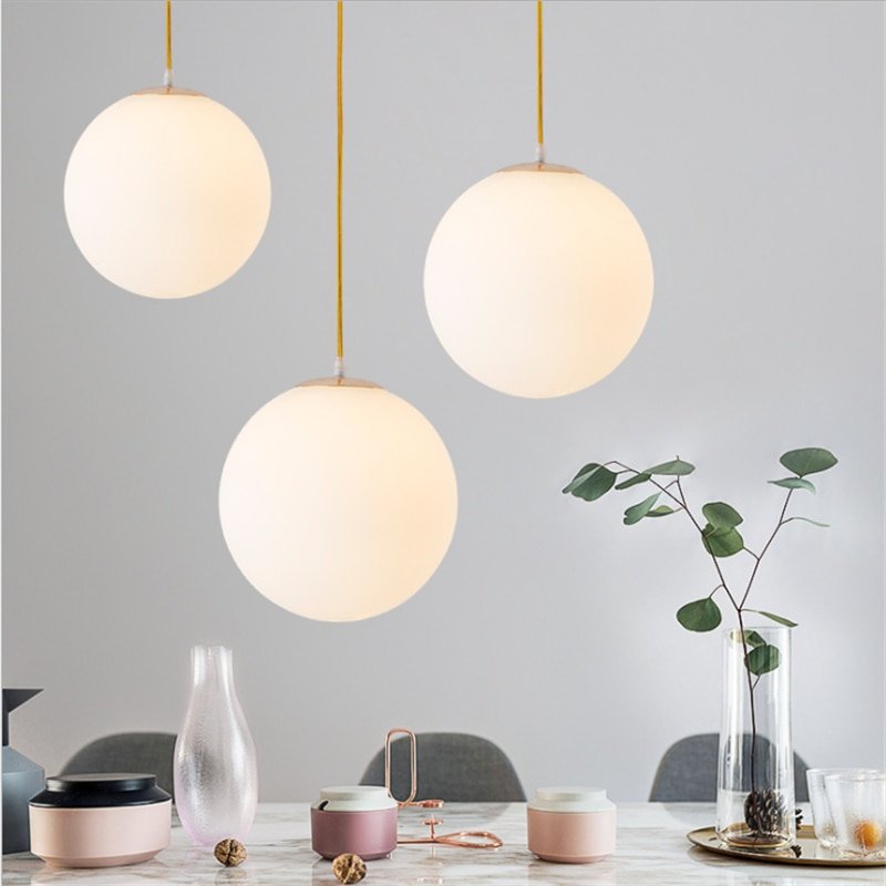Simple Design White Glass Ball Pendant Lamp For Dining Living Room Bedroom Luminaire Idoor Lighting Decoration LED Free Shiping 4