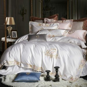 Premium 1000TC Egyptian Cotton White Grey Bedding set US Queen King size Embroidery Quilt/Duvet cover Bedsheet Pillow shams 1