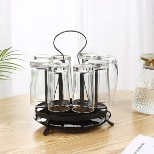 Portable Metal 8 Tea Cup Drainer Rack Holder with Tray Glass Dryer Mug Tumbler Organizer Kitchen Counter Table Storage Gold 1