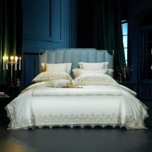 1000TC Egyptian Cotton Elegent Chic Lace Cream Beige Pink Bedding set King Queen 4/7Pcs Duvet cover Bed Sheet Pillowcases 1