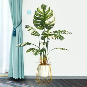 70/80cm Large Artificial Monstera Tree Tropical Fake Plants Potted Plastic Big White Palm Leaves With Pot For Home Garden Decor 1