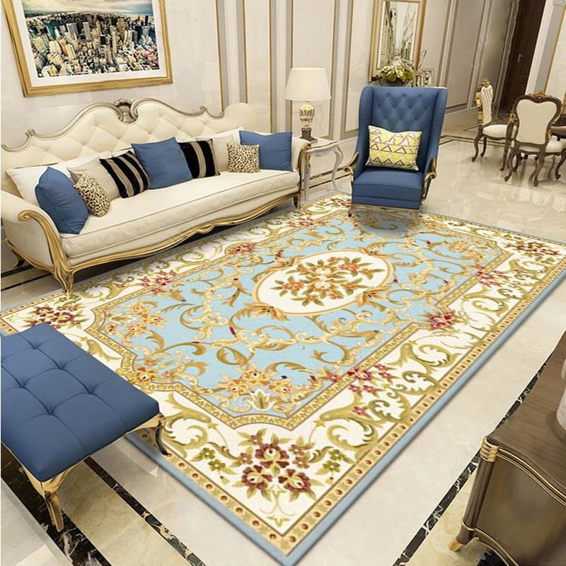 European Classical Style Red Floral Carpet Living Room Palace Pattern Rug Bedroom Blue Large Carpets Coffee Table Non-slip Mat 3