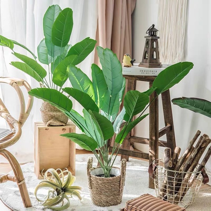 80cm 18 Forks Tropical Plants Large Artificial Banana Tree Fake Monstera Plastic Palm Tree Leaves For Home Garden Wedding Decor 1