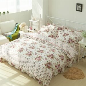Pink Rose Floral Duvet Cover with Zipper 100%Cotton Soft Bedding Set for Girls 4Pcs Twin Queen King size Bed sheet Quilt Cover 1