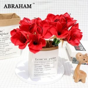 7pcs/lot 30cm Real Touch Fake Orchid Bouquet PU Autumn Artificial Flower Branch Red Lily Flower For Wedding Home Desk Decoration 1