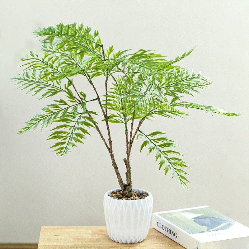 55cm Fake Palm Tree Artificial Plants Potted Plastic Fern Tree Bramch Silk Eucalyptus Leafs Desktop Bonsai For Home Office Decor 1