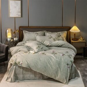 4Pcs Cotton Embroidery Elegant Duvet Cover Set Soft Comfy Breathable Queen Double Bedding set Bed Sheet Pillowcases All Season 1