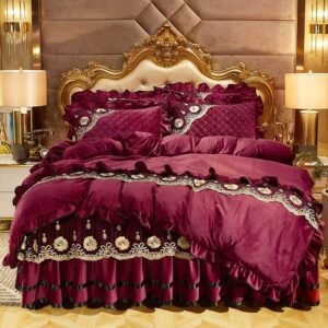 Heavyweight Velvet Duvet Cover Set Soft Warm Luxury Plush Shaggy Lace Bedding set  Quilted Bedskirt Bedspread Pillowcases 4/6Pcs 1