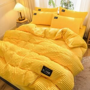 Velvet Flannel Duvet Cover Bed Sheet Pillowcases Reversible Blanket Striped Comforter Cover Soft Bedding Plush Warm for Winter 1