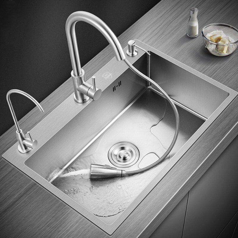 Silver Kitchen Sink Single Bowl 6 Sizes Topmount/Drop-In/Undermount Stainless Steel Big Kitchen Workstation Sink Basin Handmade 1
