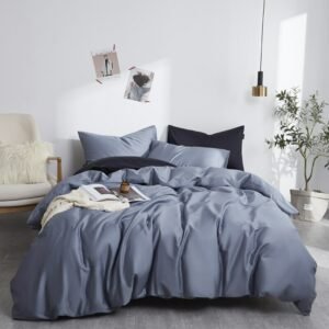 4Pcs Twin Queen King size Multi Solid Color Bedding set Grey Navy Egyptian Cotton Soft Duvet cover Fitted Bed sheets Pillowcase 1