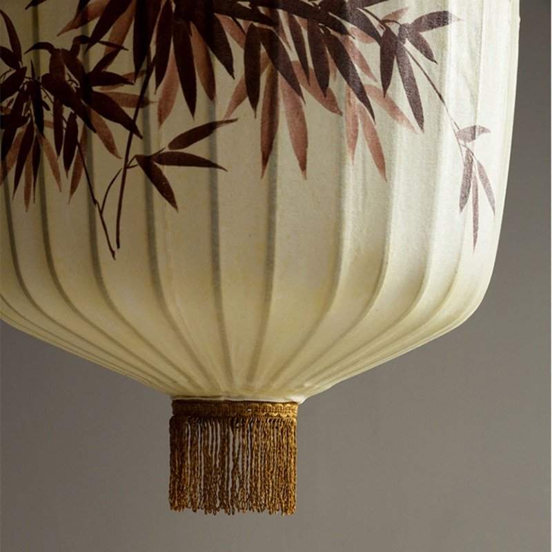New Chinese Fabric Lantern Lamp For Restaurant Living Room Retro Hotel Homestay Balcony Hand Drawn Pattern Chandelier Free Bulb 5