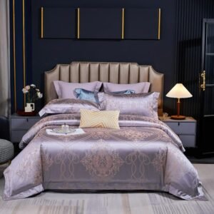 Satin Silk Duvet Cover Set Luxury 4Pcs Jacquard Soft Silky Quilt Cover Quilted Cotton Bedspread Pillowcases Double Queen King 1