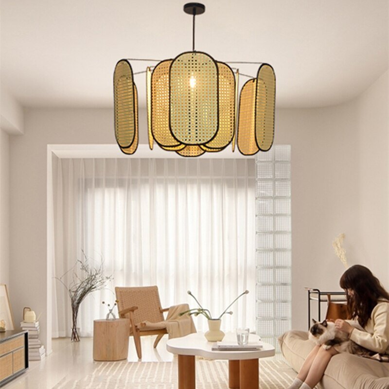 New Chinese Style Rattan Art Ceiling Chandeliers For Restaurant Living Room Hanging Lamp Bedroom Lighting Fixtures E27 Bulb 6