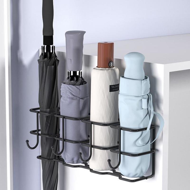 2023 New Umbrella Holder Stand Drying Rack Drainer with Hooks Entryway Home Door Storage Organizer Wall Indoor Metal Black White 1
