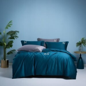 Solid Color Duvet Cover Modern Brief Embroidery Bedding Set for Women and Men 800TC Egyptian Cotton Silky Soft Quality Bed Linen 1