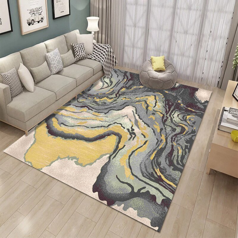 Nordic Style Living Room Carpet Indoor Gilt Abstract Square Floor Mat Printed Sofa Coffee Table Rug Home Decoration Washable Mat 3