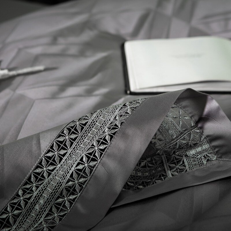 1000TC Egyptian Cotton Vintage Jacquard Gray Duvet Cover Set King Queen Size 4Pcs Luxury Soft Bedding Set Bed Sheet Pillowcases 5