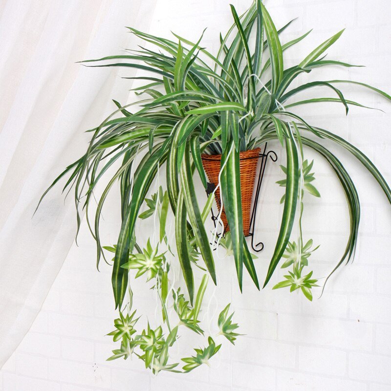 65cm 5 Fork Hanging Artificial Plants Green Leaves Fake Chlorophytum Flower Bouquet Silk Leafs large Foliage Wall Decor For Home 6