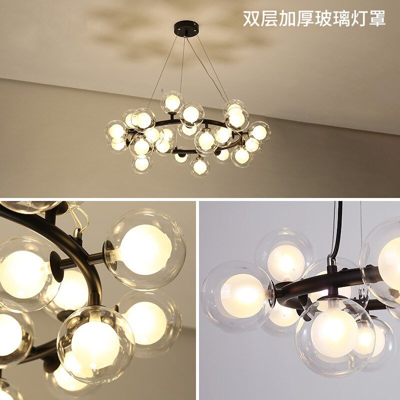 Nordic Light Luxury G4 Black Gold Magic Beans Double Glass Lampshade Chandelier Living Room Restaurant Shop Creative LED Lamps 4