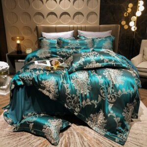 Silky Satin Jacquard Duvet Cover Set Damask Elegent Soft Bedding Set with Bed sheet Pillowcases 4Pcs Queen King Double Size 1