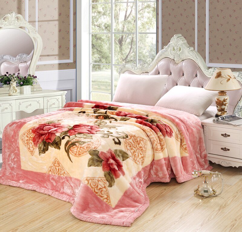 Blossom Flowers printed Faux Fur Fleece Throw Blanket Ultra Sof Warm Thick Bedspread Luxury Bed cover set 6
