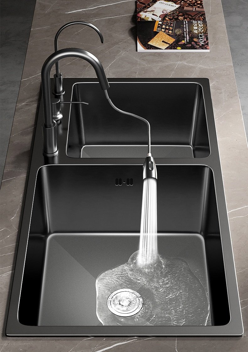 304 Stainless Steel Double Bowl Kitchen Sink Dish Vegetable Wash Basin Bowl Udermount Topmount Drain Accessories Workstation 4